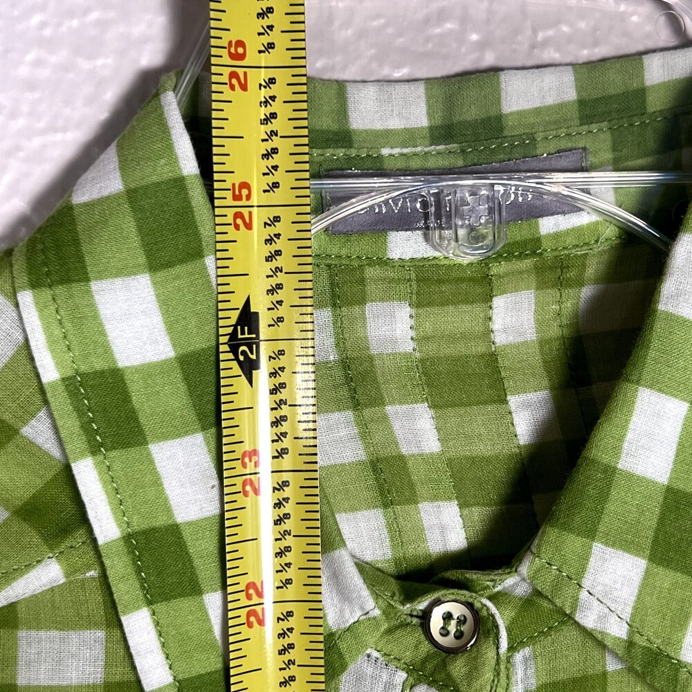 Olivia Moon Sz XS Button Up Long-Sleeve Shirt Green/White Checks 100% Cotton - Picture 10 of 12